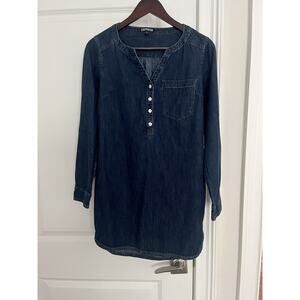 Express Women’s Chambray Dress Blue Denim Shirtdress Sz XS